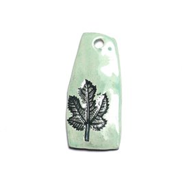 N39 - Empreintes Nature Leaf Ceramic Porcelain Pendant 54mm Green Turquoise - 8741140004221 