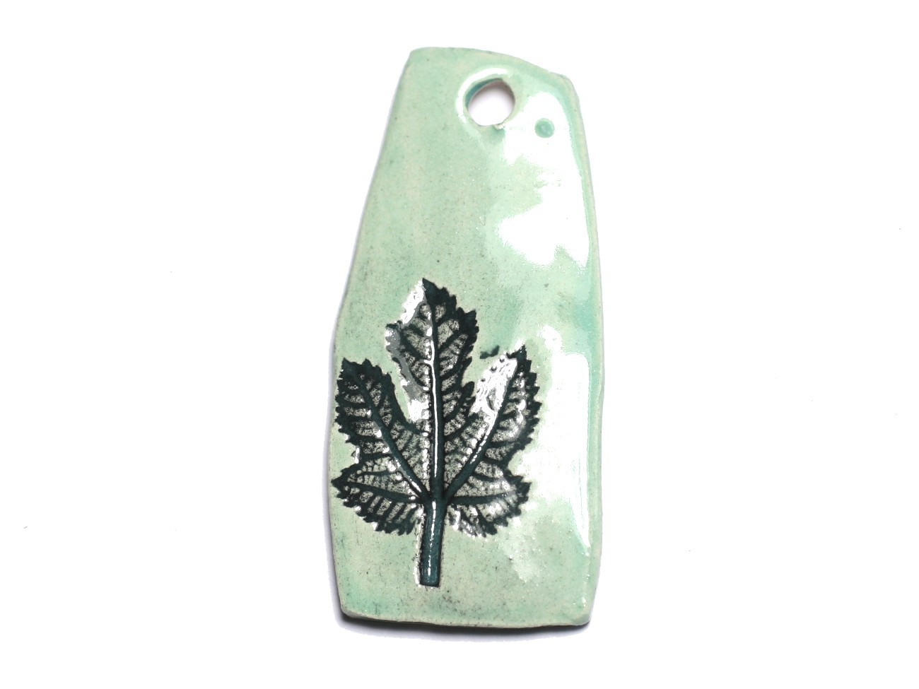 N39 - Pendentif Porcelaine Céramique Empreintes Nature Feuille 54mm Vert Turquoise - 8741140004221 