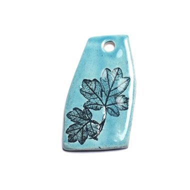 N45 - Pendentif Porcelaine Céramique Empreintes Nature Feuille 49mm Bleu Turquoise - 8741140004283 