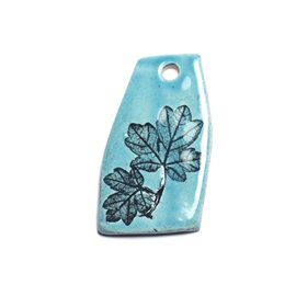 N45 - Empreintes Nature Leaf Ceramic Porcelain Pendant 49mm Turquoise Blue - 8741140004283 