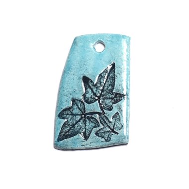 N46 - Pendentif Porcelaine Céramique Empreintes Nature Feuille 52mm Bleu Turquoise - 8741140004290 
