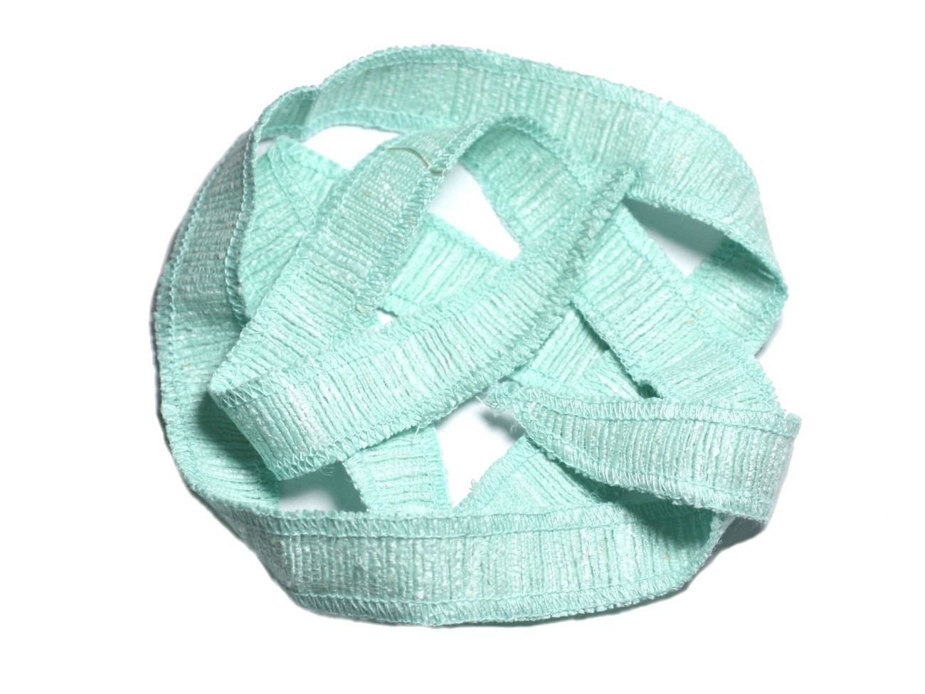 Collier Ruban Soie sauvage Bourrette 85 x 2cm Vert clair Turquoise SOIE185 - 8741140003378 