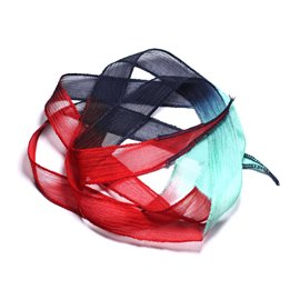 Handgefärbte Seidenbandkette 130x1.8cm Mitternachtsblau Rot Türkis SOIE181 - 8741140003323 