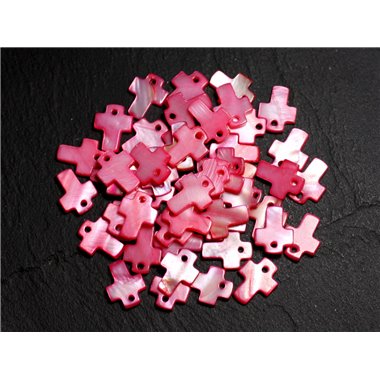 10pc - Perles Pendentifs Breloques Nacre Croix 12mm Rouge Rose Fuchsia Framboise - 8741140003446