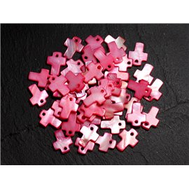 10Stk - Perlen Anhänger Perlmutt Kreuz 12mm Rot Pink Fuchsia Himbeere - 8741140003446