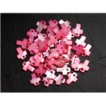 10pc - Perles Pendentifs Breloques Nacre Croix 12mm Rouge Rose Fuchsia Framboise - 8741140003446
