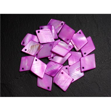 10pc - Perles Pendentifs Breloques Nacre Losanges 21mm Violet Rose Fuchsia - 8741140003538 