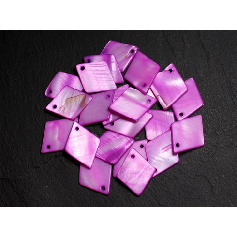 10pc - Perles Pendentifs Breloques Nacre Losanges 21mm Violet Rose Fuchsia - 8741140003538 