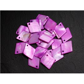 10pc - Perles Pendentifs Breloques Nacre Losanges 21mm Violet Rose Fuchsia - 8741140003538 