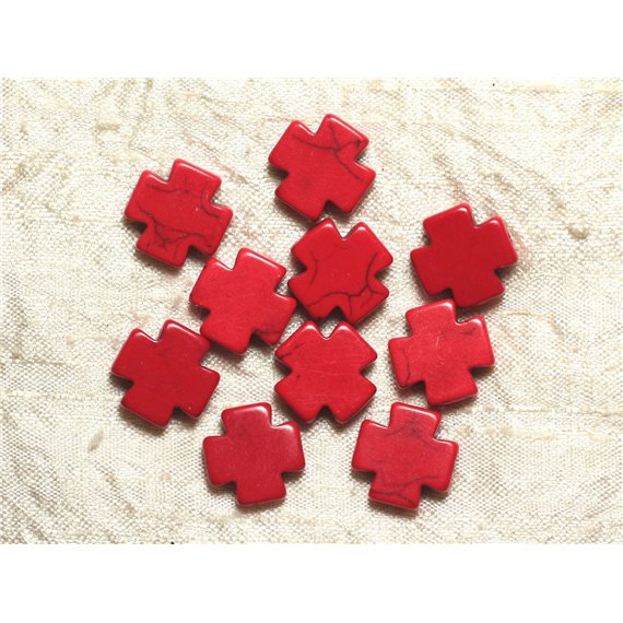 10pc - Perles Pierre Turquoise synthèse reconstituée Croix Rouges 15mm - 4558550034359 