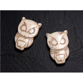 4pc - Synthetic Turquoise Owl Owl Beads 30x20mm Cream white - 4558550007117 