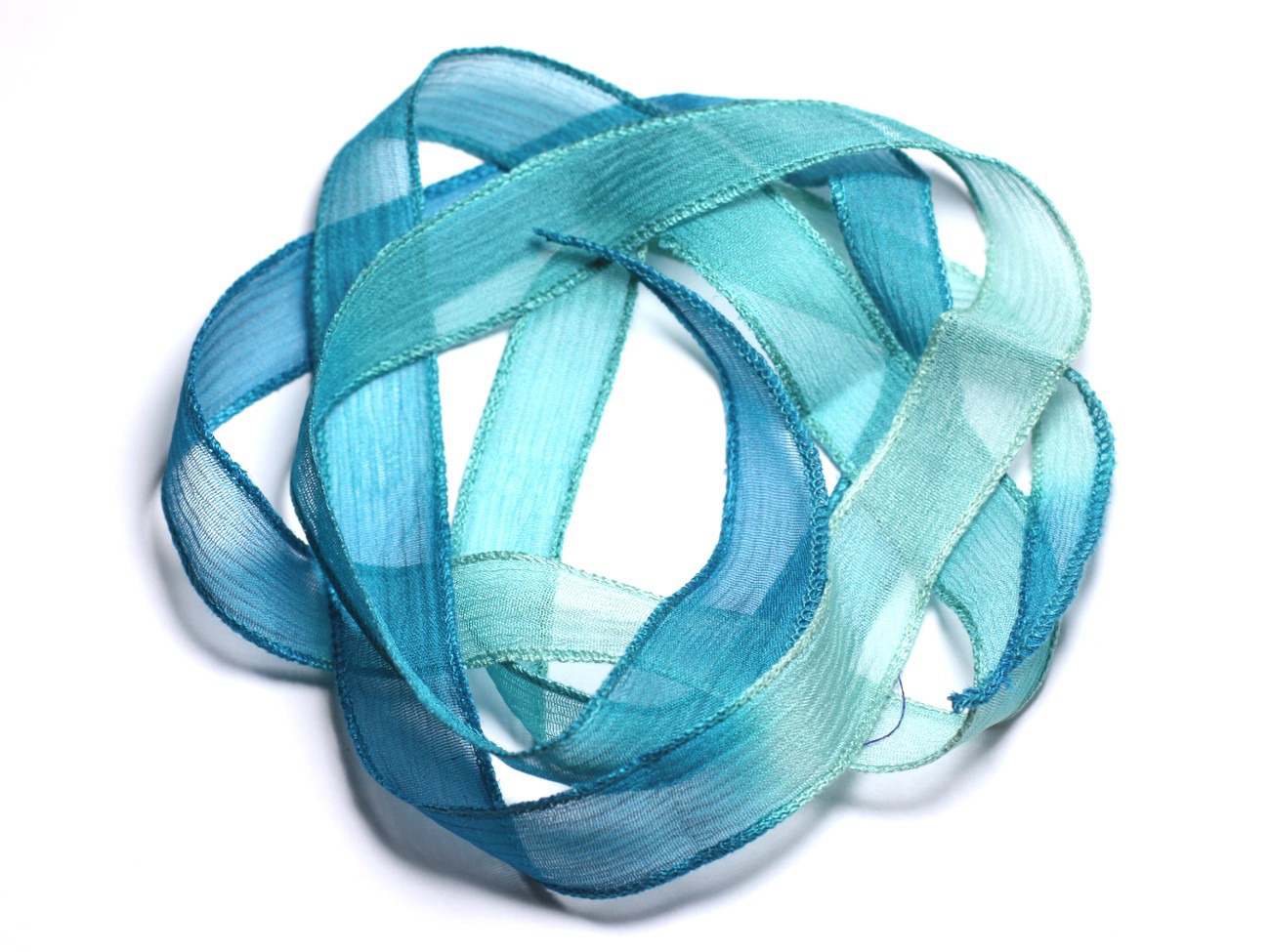 Collier Ruban Soie teint à la main 130x1.8cm Bleu clair Turquoise SOIE189 - 8741140003330 