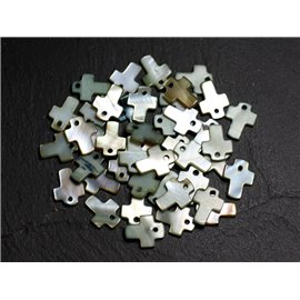 10pc - Perlas Charms Colgante Madreperla Cruz 12mm Gris Verde Caqui - 8741140003415