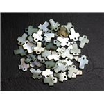 10pc - Perles Pendentifs Breloques Nacre Croix 12mm Gris Vert Kaki - 8741140003415 