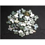 10pc - Perles Breloques Pendentifs Nacre Croix 12mm Gris Vert Kaki - 8741140003415