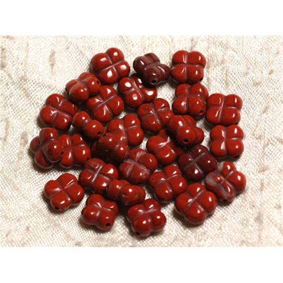 1pc - Perle Pierre Jaspe Rouge Trèfle Fleur 9-10mm rouge marron brique - 4558550014436