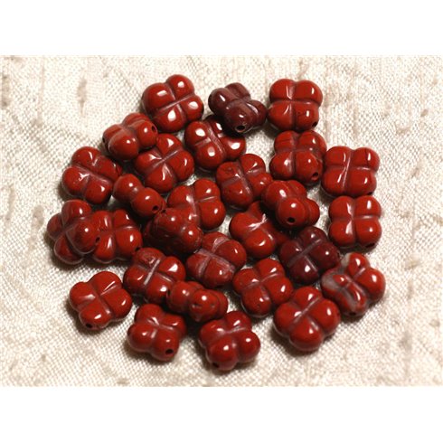 1pc - Perle Pierre Jaspe Rouge Trèfle Fleur 9-10mm rouge marron brique - 4558550014436