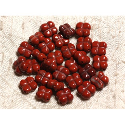 2pc - Perles de Pierre - Jaspe Rouge Trèfle Fleur 9-10mm   4558550014436