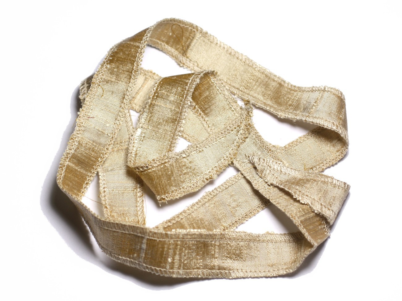 Collier Ruban Soie sauvage Bourrette 85 x 2cm Beige doré SOIE186 - 8741140003385 