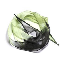 Nastro di seta tinto a mano Collana 130x1,8cm Nero Verde lime SILK103 - 8741140003316 