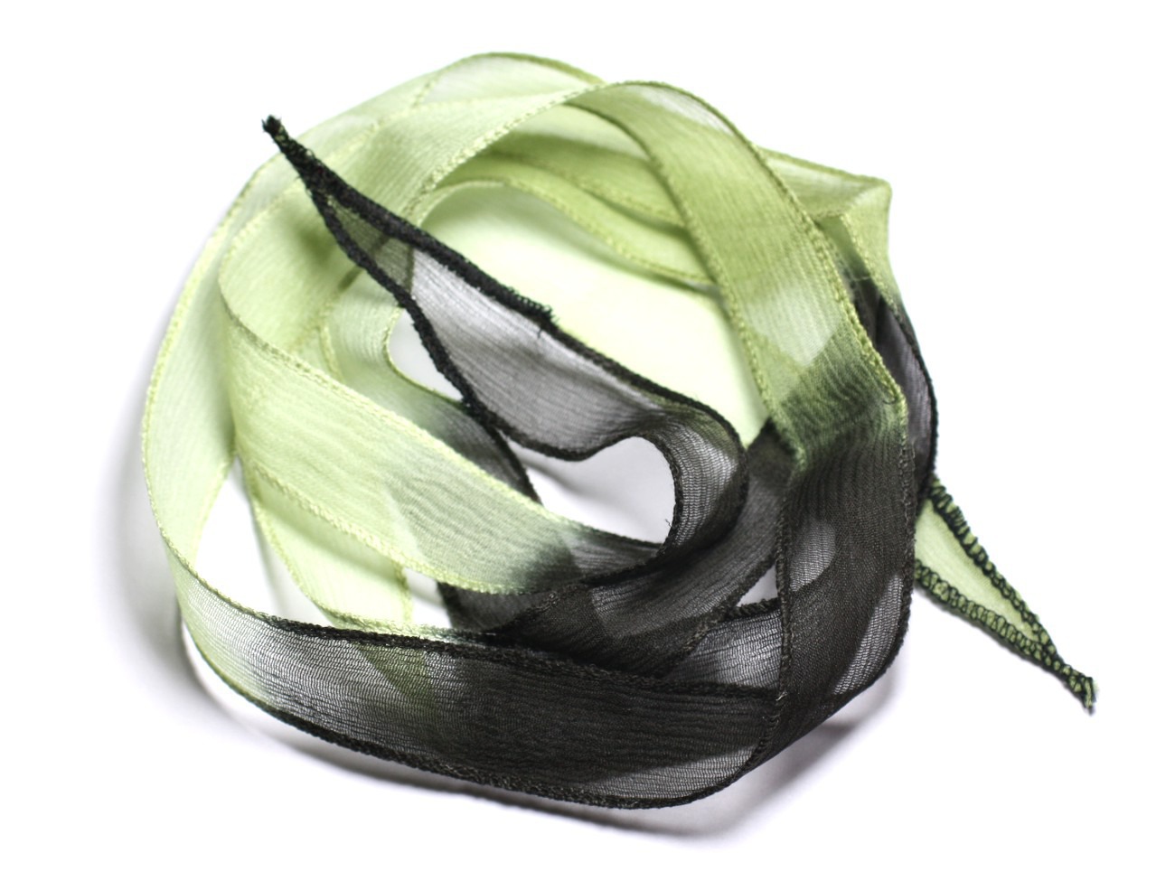 Collier Ruban Soie teint à la main 130x1.8cm Noir Vert Anis SOIE103 - 8741140003316 