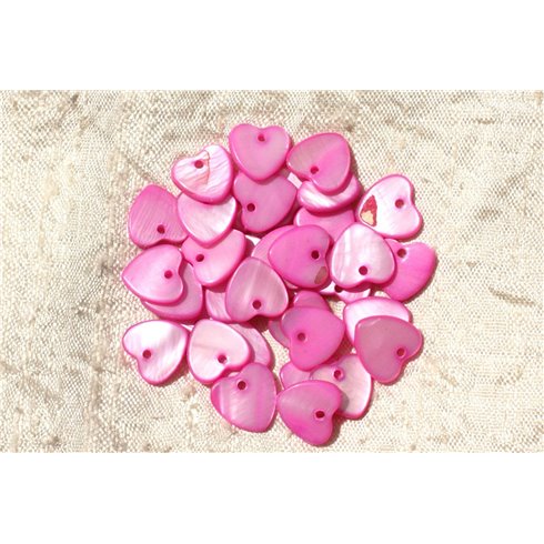 10pc - Pendentifs Breloques Nacre Coeurs 11mm Rose   4558550019233 