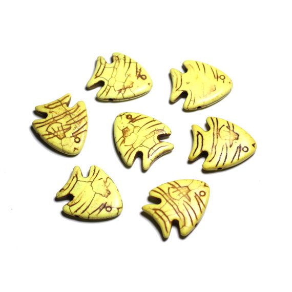 10pc - Perles de Pierre Turquoise synthèse - Poissons 26mm Jaune -  4558550088147 