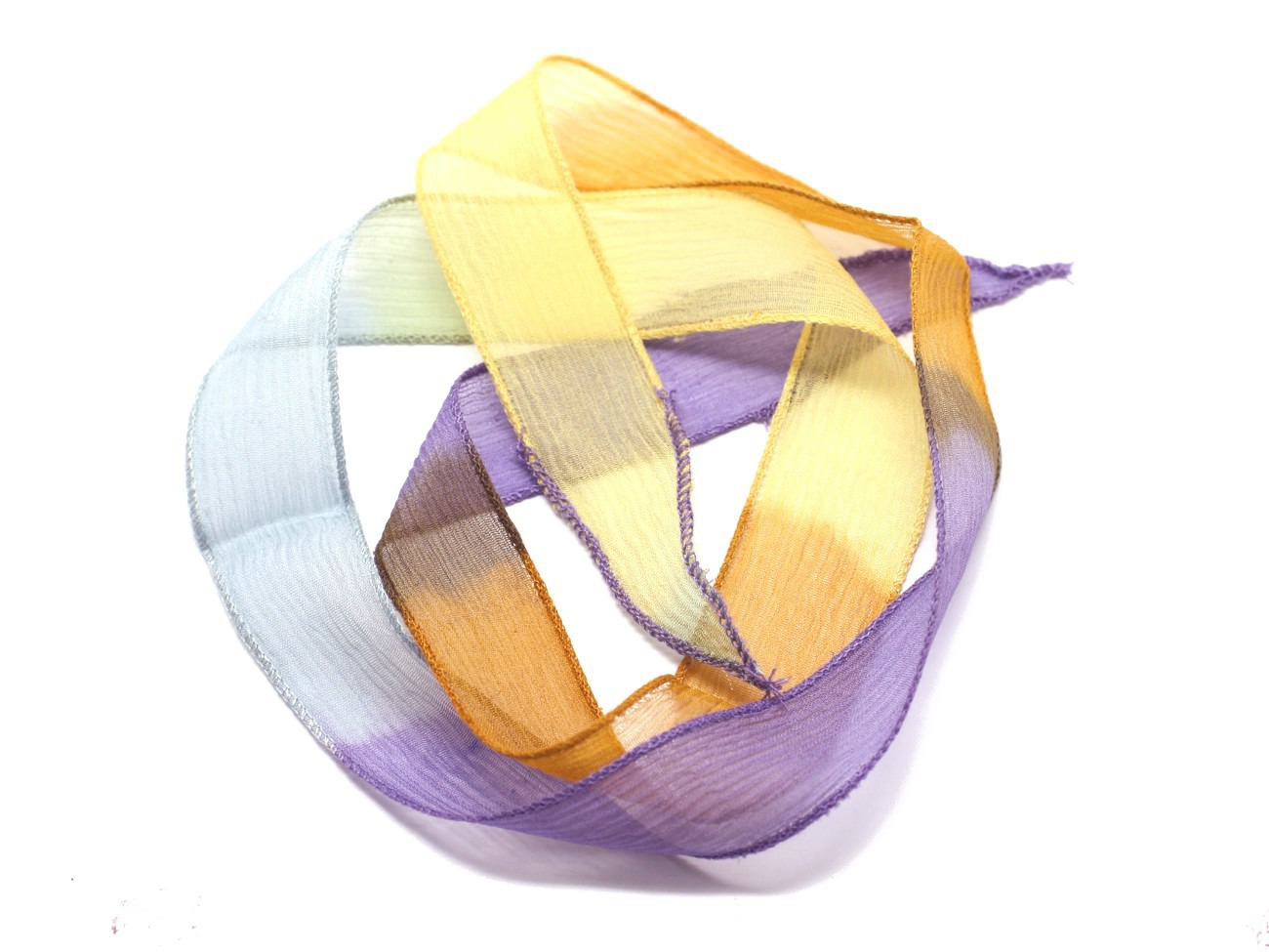 1pc - Collier Ruban Soie teint à la main 85 x 2.5cm Violet Jaune Bleu (ref SOIE149)   4558550002884 