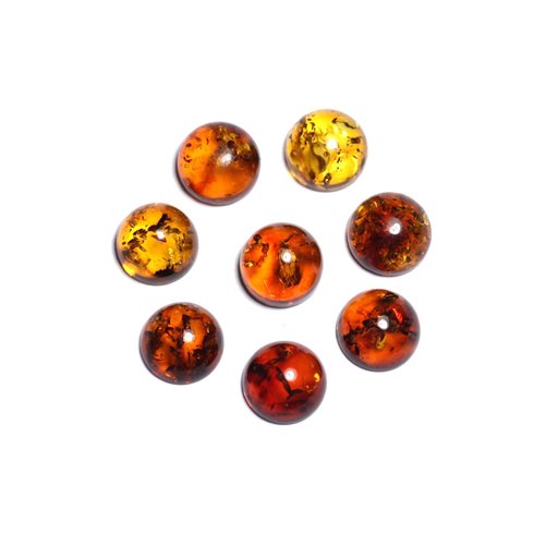 1pc - Cabochon Ambre naturelle Rond 8mm cognac orange jaune - 8741140003200