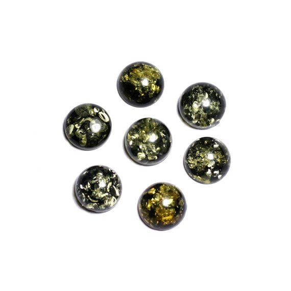 1pc - Cabochon Ambre naturelle Rond 10mm vert noir jaune - 8741140003262