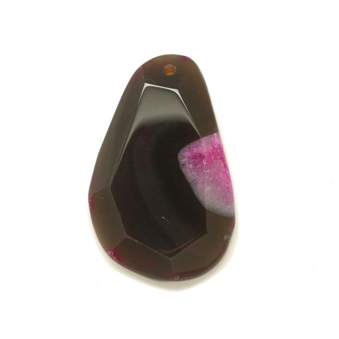 N13 - Pendentif en Pierre - Agate rose et quartz goutte facettée 65mm - 8741140001688 