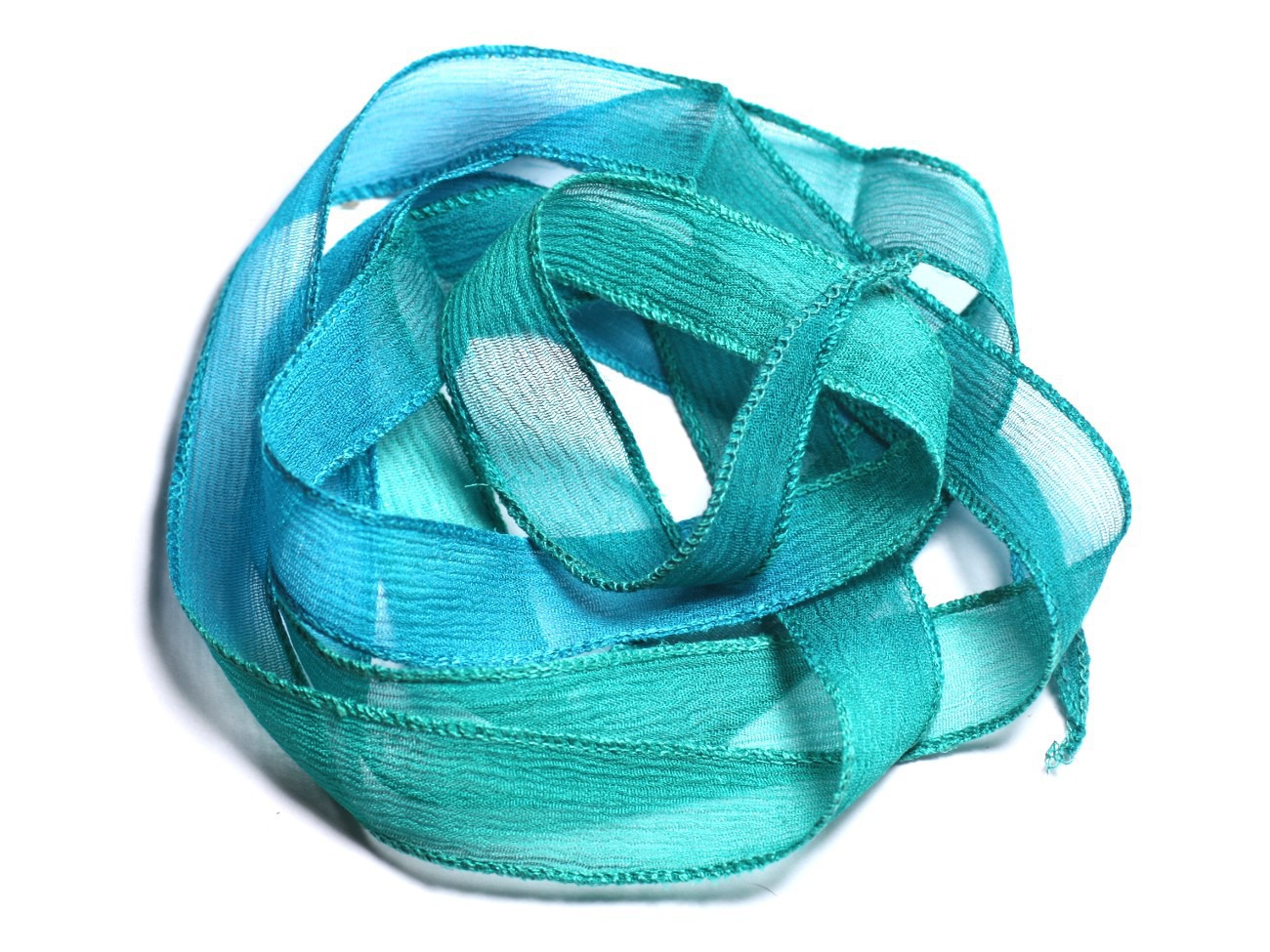 Collier Ruban Soie teint à la main 130x1.8cm Bleu Vert Turquoise Paon (SOIE128) - 8741140003071 