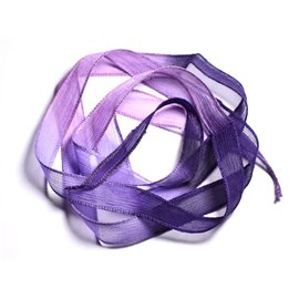Hand dyed Silk Ribbon Necklace 130x1.8cm Purple Pink Mauve (SOIE145) - 8741140003088 