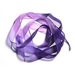 Collier Ruban Soie teint à la main 130x1.8cm Violet Rose Mauve (SOIE145) - 8741140003088 