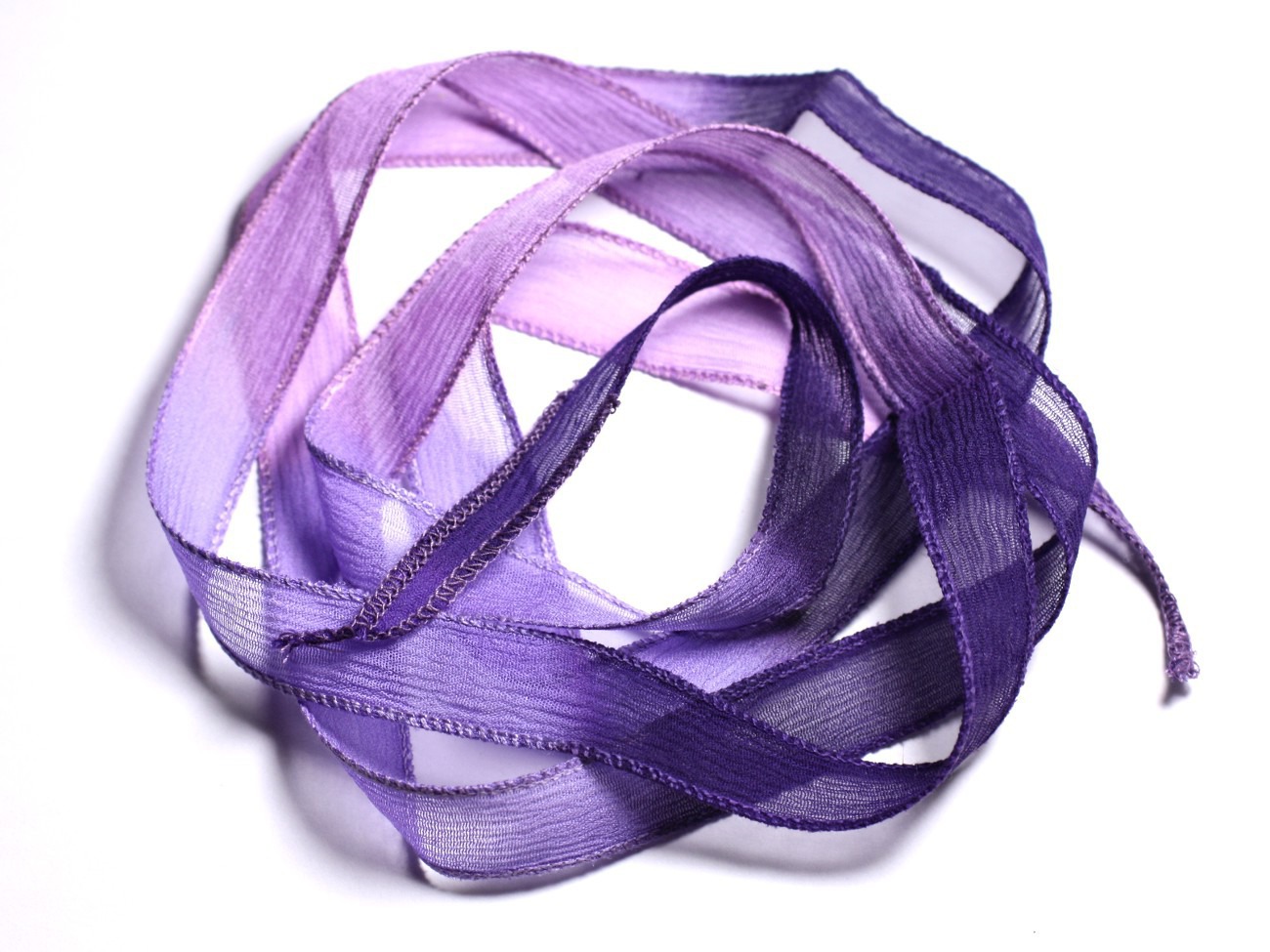 Collier Ruban Soie teint à la main 130x1.8cm Violet Rose Mauve (SOIE145) - 8741140003088 