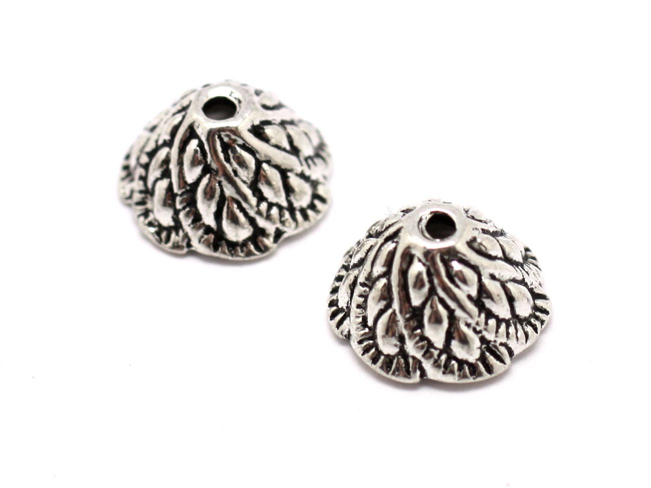 10pc - Apprêts Cônes coupelles Métal argenté ethnique Spirale Feuilles 11x6mm - 8741140001862 