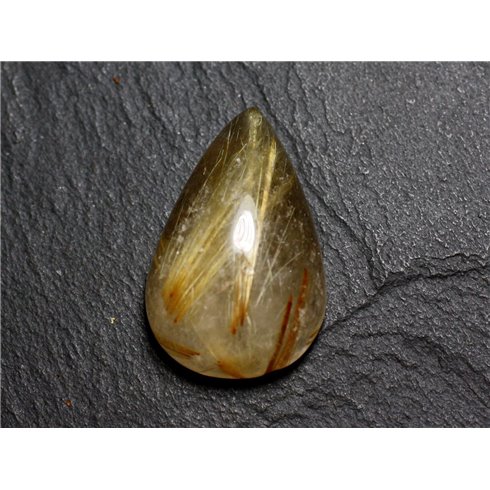 N63 - Cabochon Pierre - Quartz Rutile doré Goutte 30x19mm - 8741140002739 