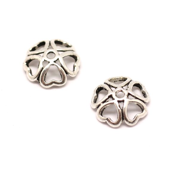 20pc - Apprêts coupelles Métal argenté Fleurs Coeurs Trèfles 10x3mm - 8741140001886 