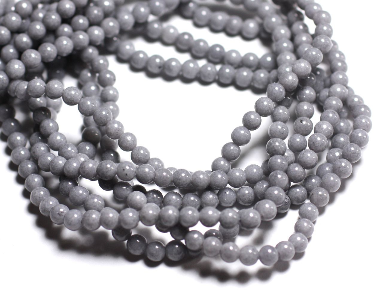 Fil 39cm 92pc env - Perles de Pierre - Jade Boules 4mm Gris clair -  8741140001541 