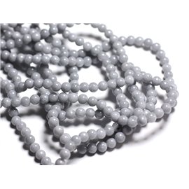 Fil 39cm 92pc environ - Perles Pierre Jade Boules 4mm Gris clair Perle