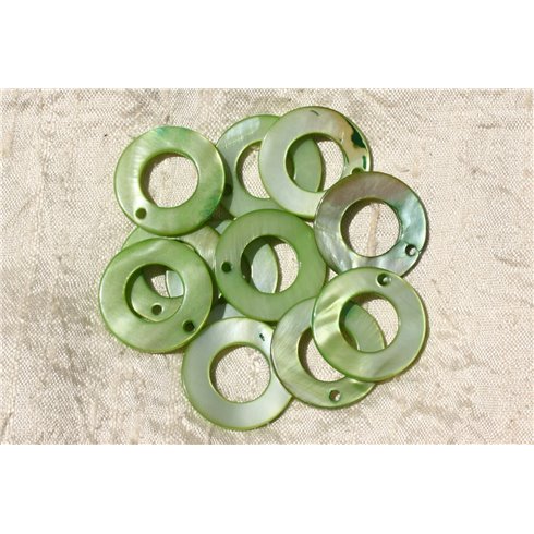 10pc - Breloques Pendentifs Nacre Cercles 25mm Vert   4558550017086 