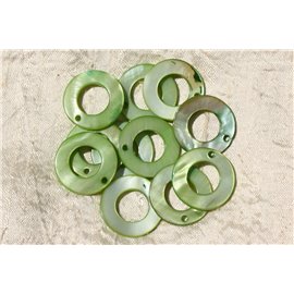 10pc - Pearls Charms Pendant Mother-of-pearl Donuts Circles 25mm anís verde manzana - 4558550017086