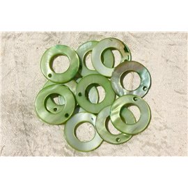 10Stk - Perlen Charms Anhänger Perlmutt Donuts Kreise 25mm apfelgrüner Anis - 4558550017086