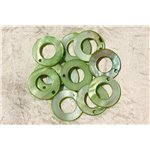 10pc - Perles Breloques Pendentifs Nacre Donuts Cercles 25mm vert pomme anis - 4558550017086