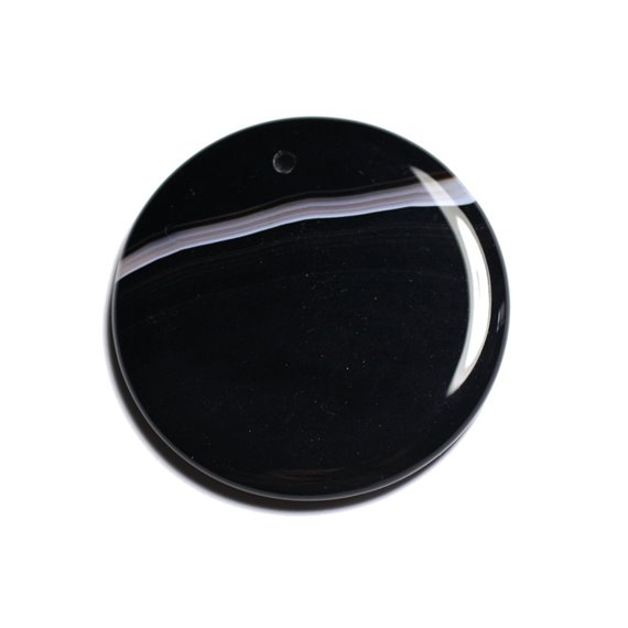 N5 - Pendentif Pierre semi précieuse - Agate noire et blanche rond 47mm - 8741140001367 