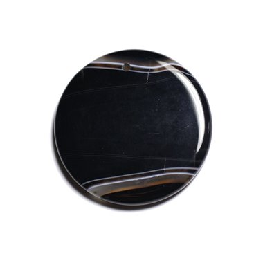 N8 - Pendentif Pierre semi précieuse - Agate noire et blanche rond 47mm - 8741140001398 