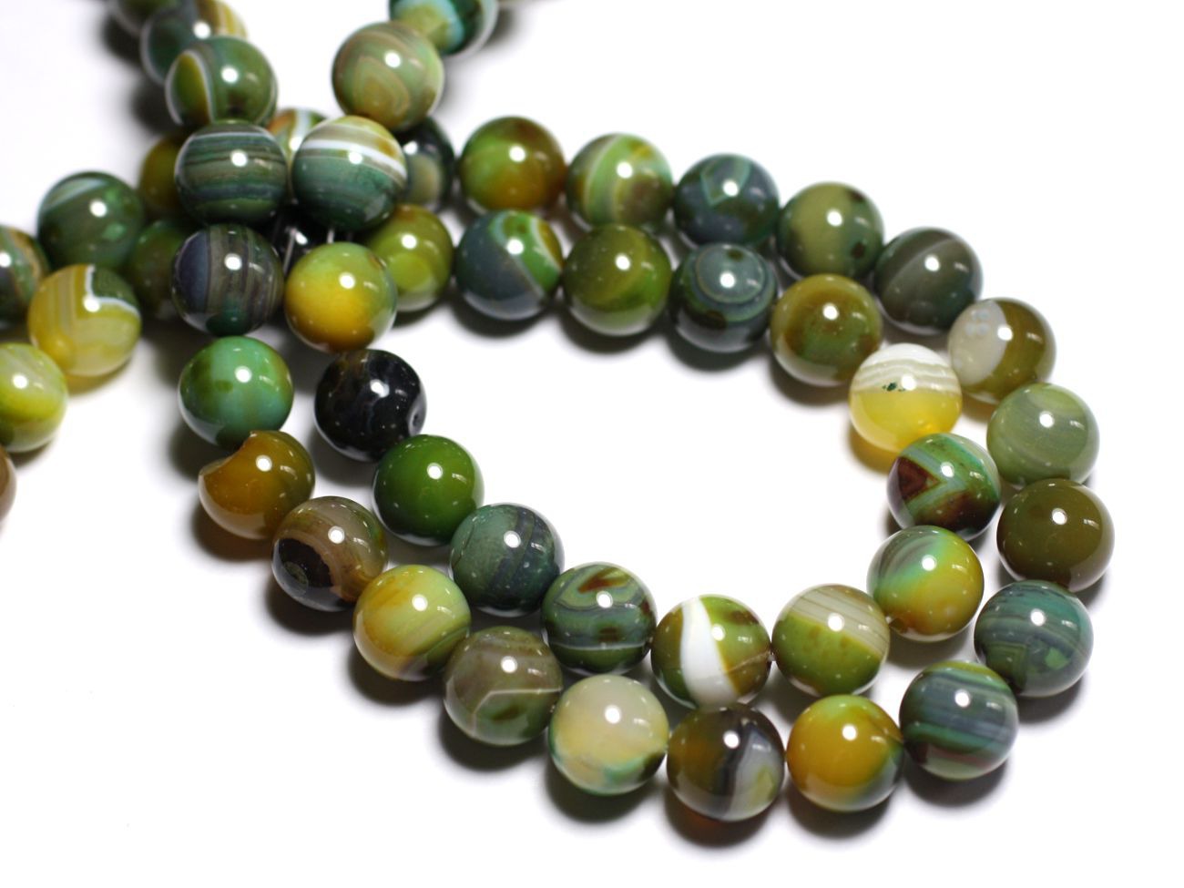 5pc - Perles de Pierre - Agate Boules 10mm Vert et Jaune -  8741140000209 