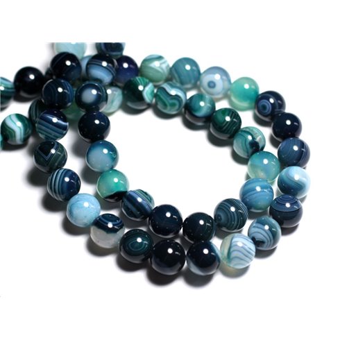 5pc - Perles de Pierre - Agate Boules 10mm Bleu vert -  8741140000216 