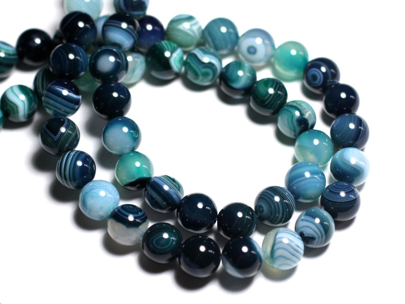 5pc - Perles de Pierre - Agate Boules 10mm Bleu vert -  8741140000216 