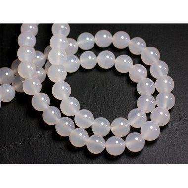 10pc - Perles de Pierre - Agate blanche Boules 8mm -  8741140000278 